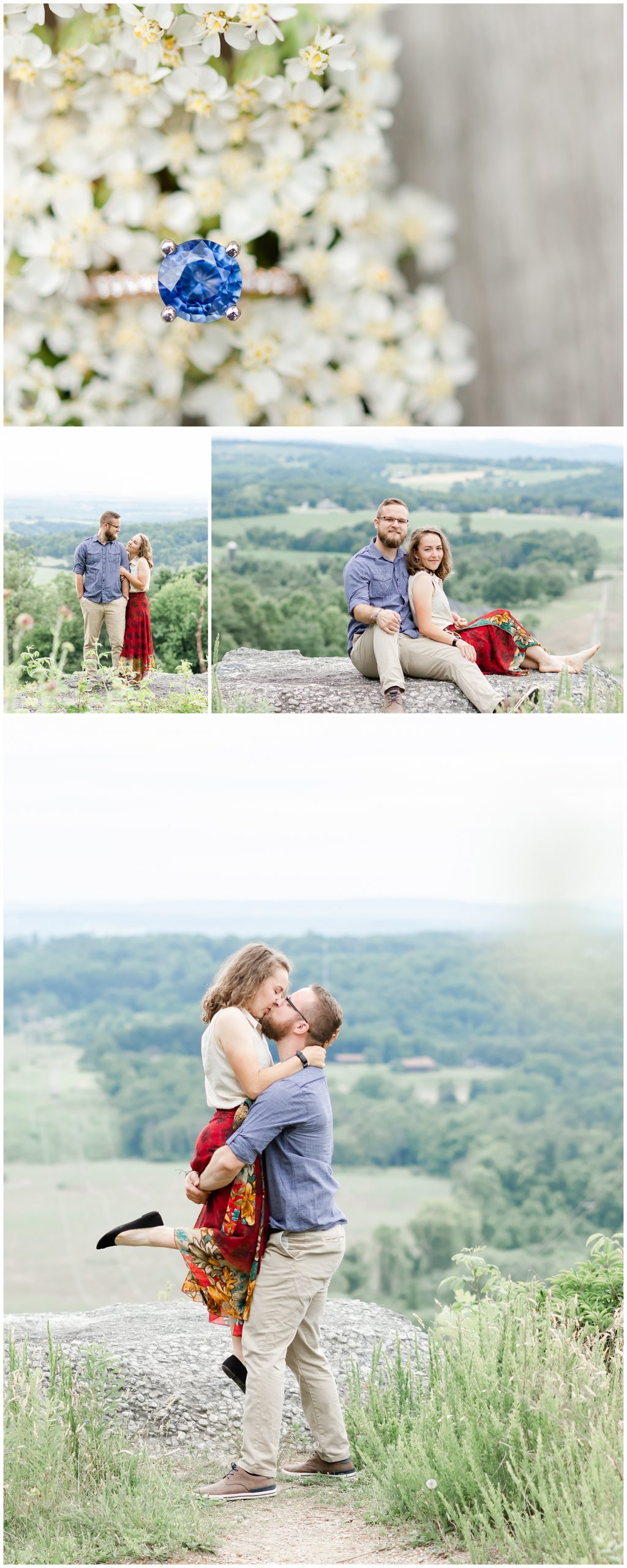 Engagement Collage Couple on Rocky Overlook