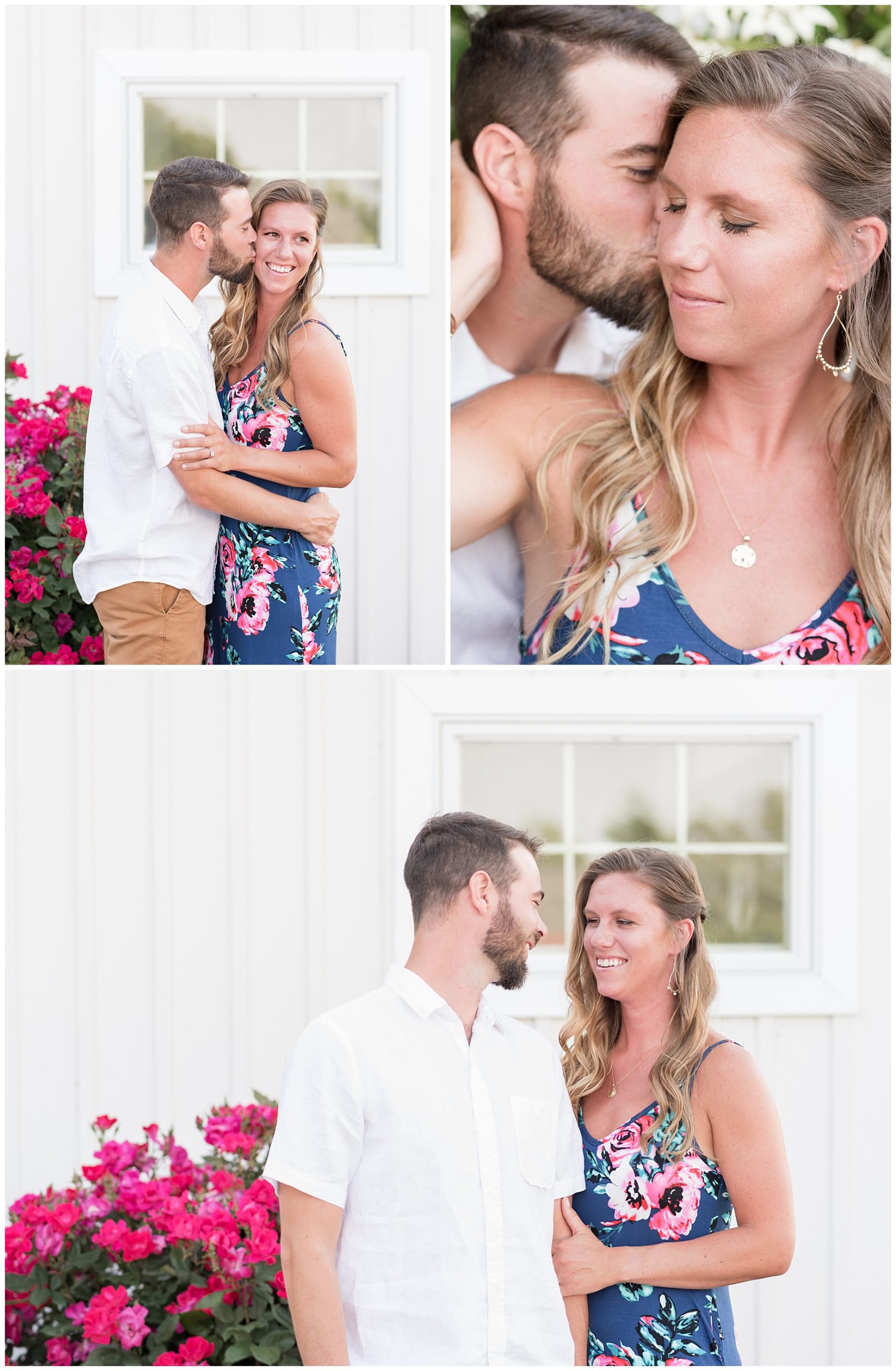 Engagement Collage Couple White Barn