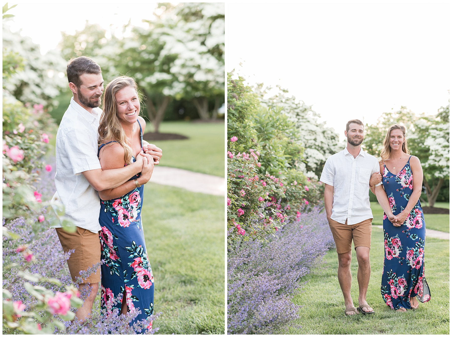 Engagement photo collage in flower field