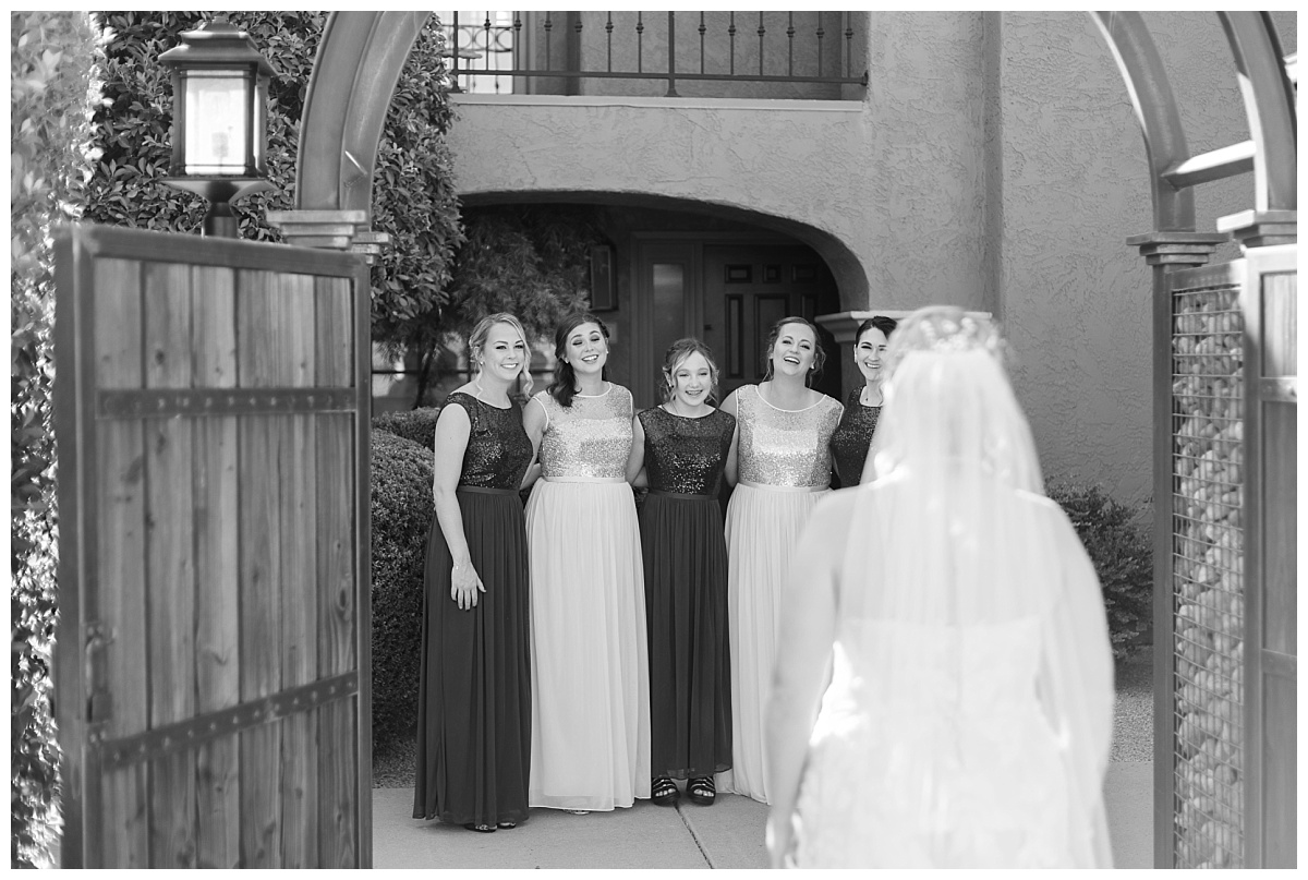Bride's first look with bridesmaids