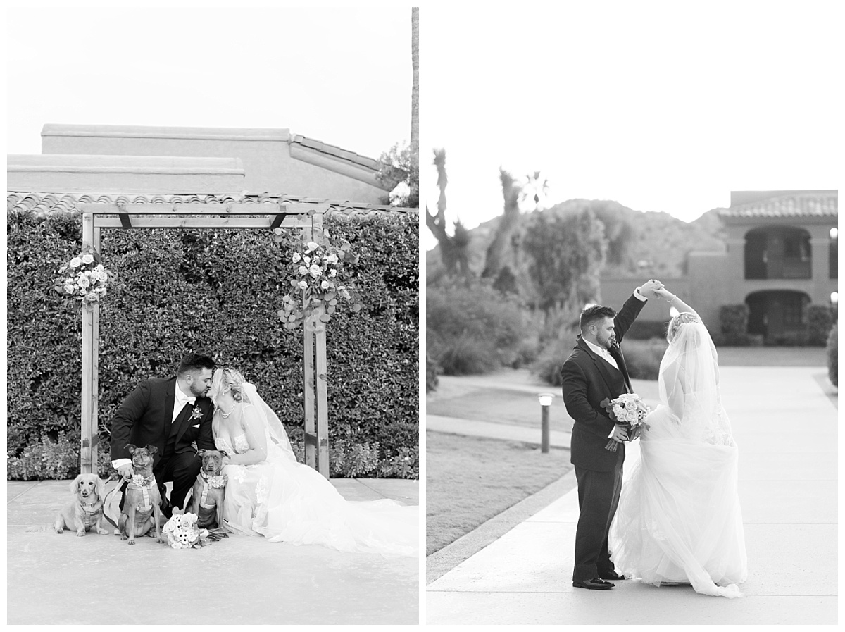 two portraits of the bride and groom at the scottsdale resport and spa
