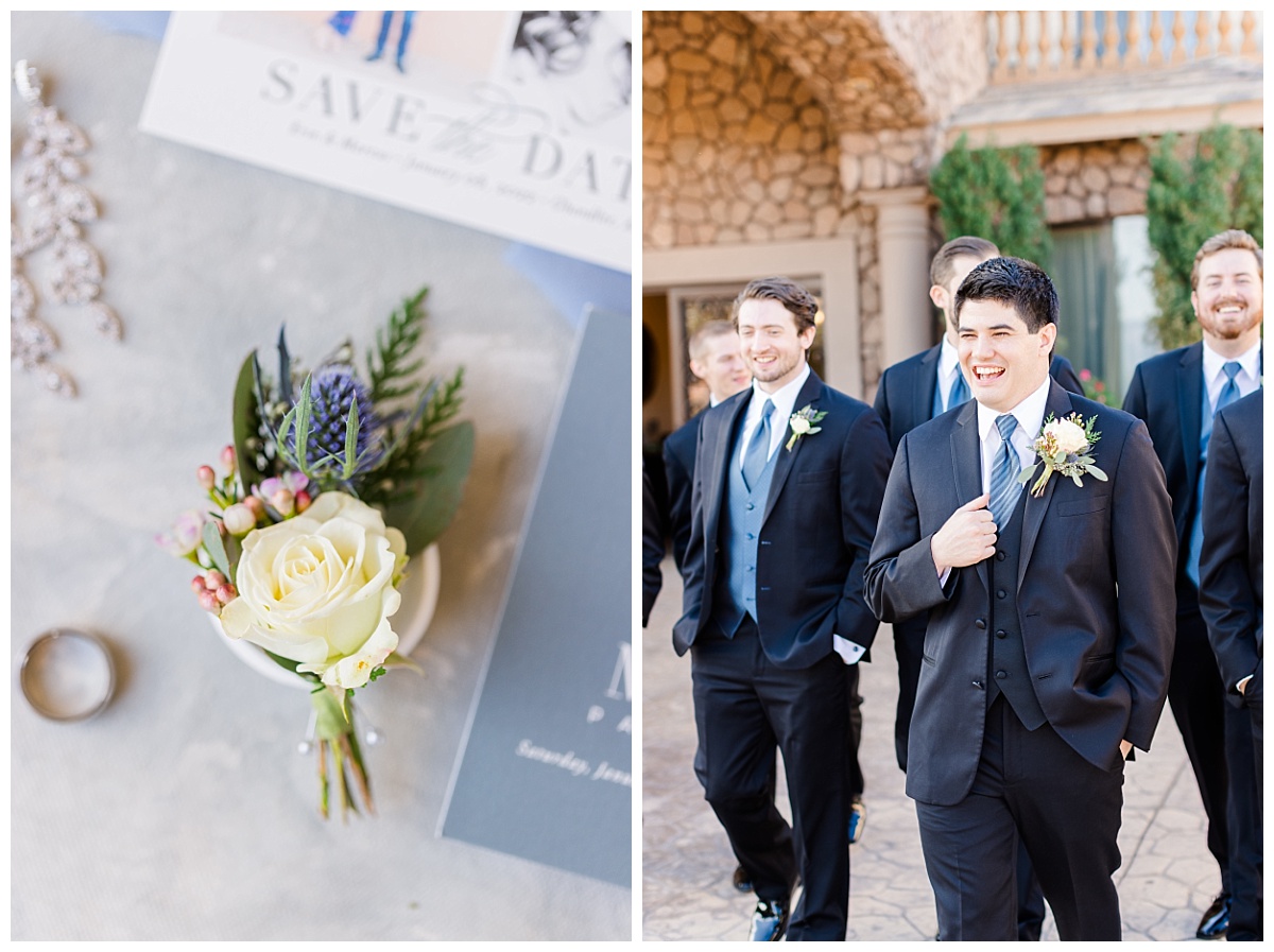 Left: Bout, Right: Groom walking with groomsmen