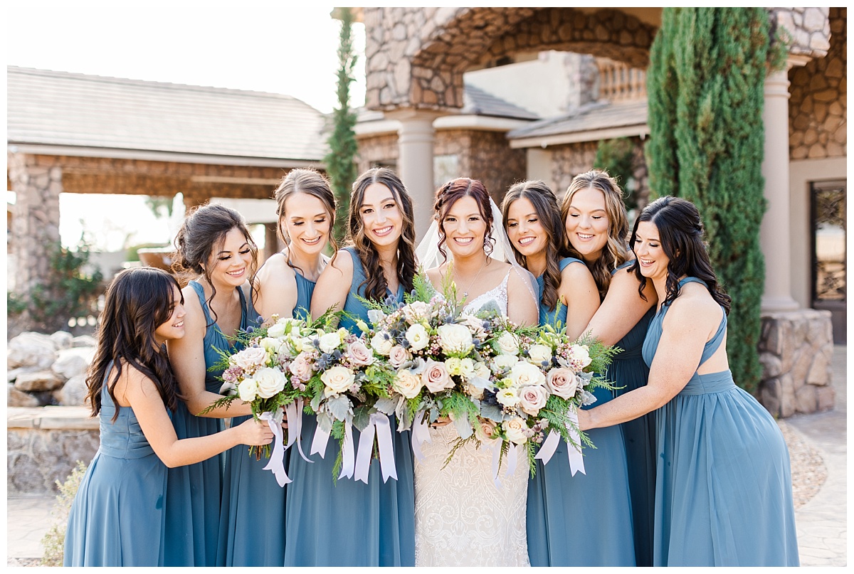 Bridesmaids Blush Blue Dresses for Arizona Winter Wedding