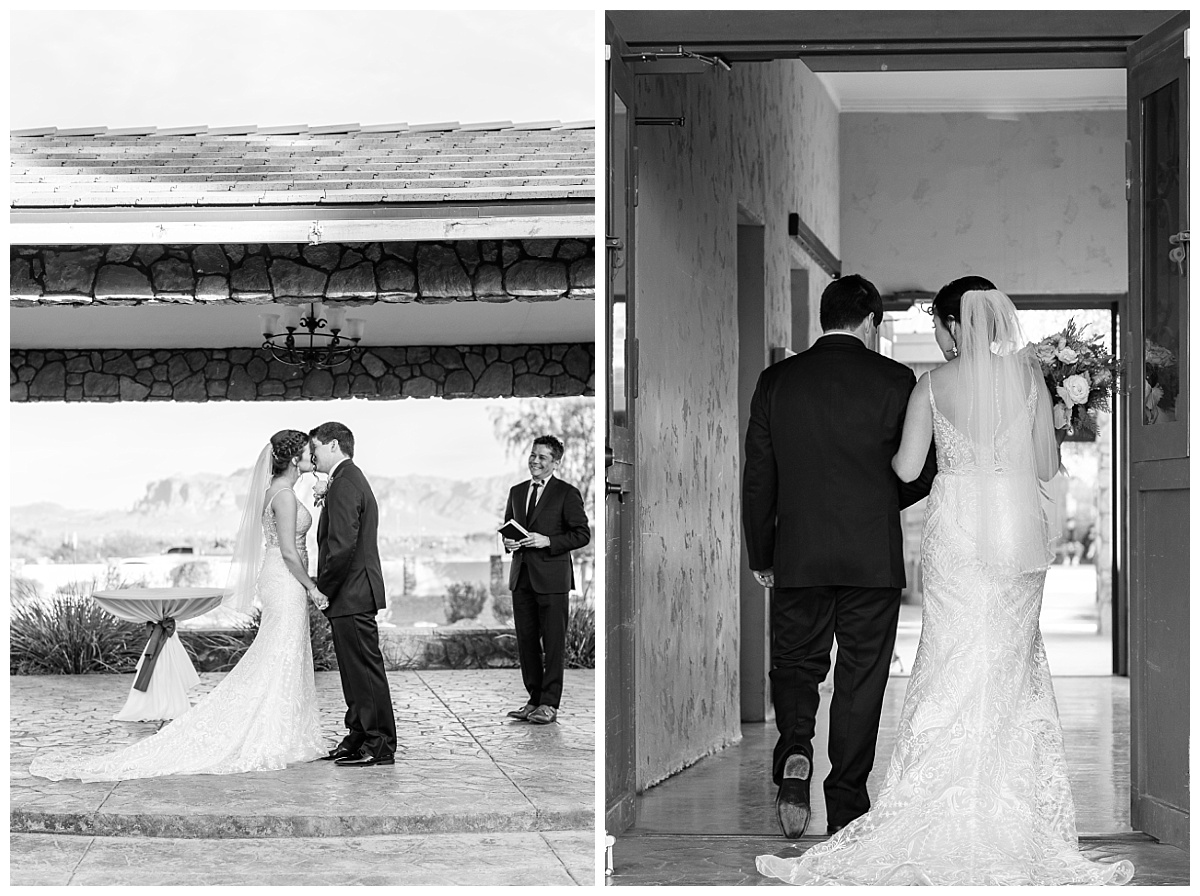 Black and Whites of Bride and Groom after Superstition Manor Wedding