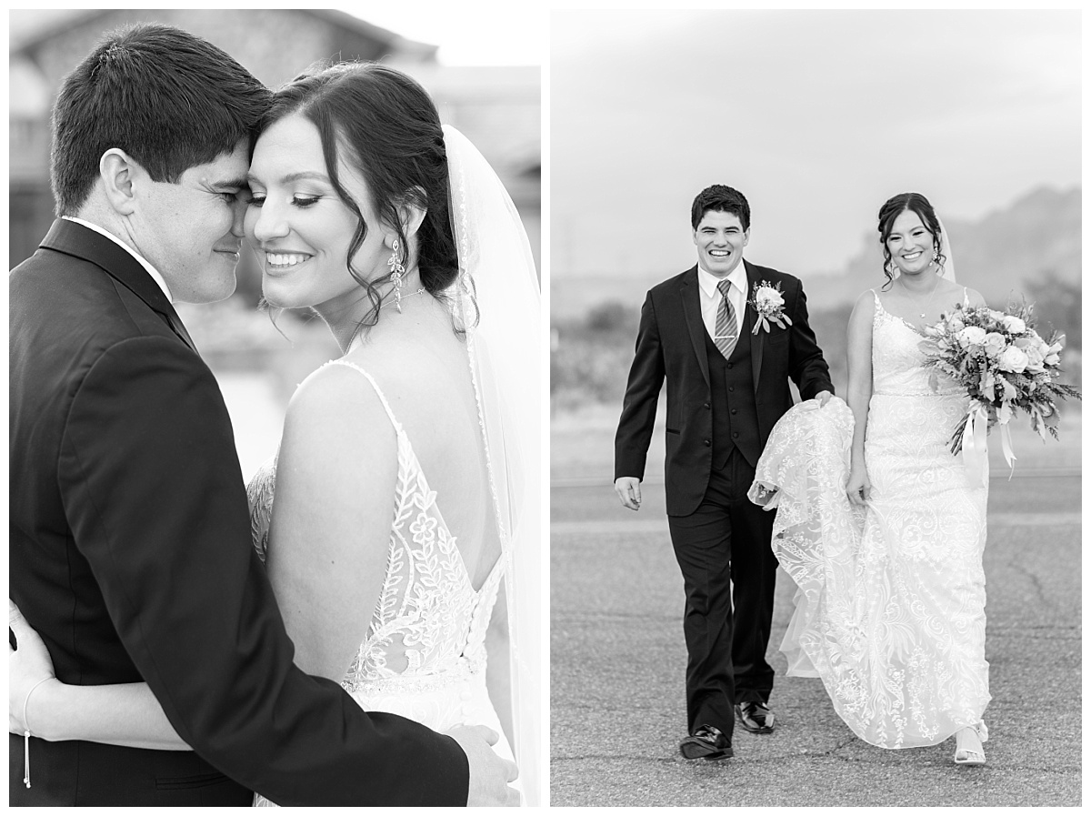 black and white photos of the couple together 