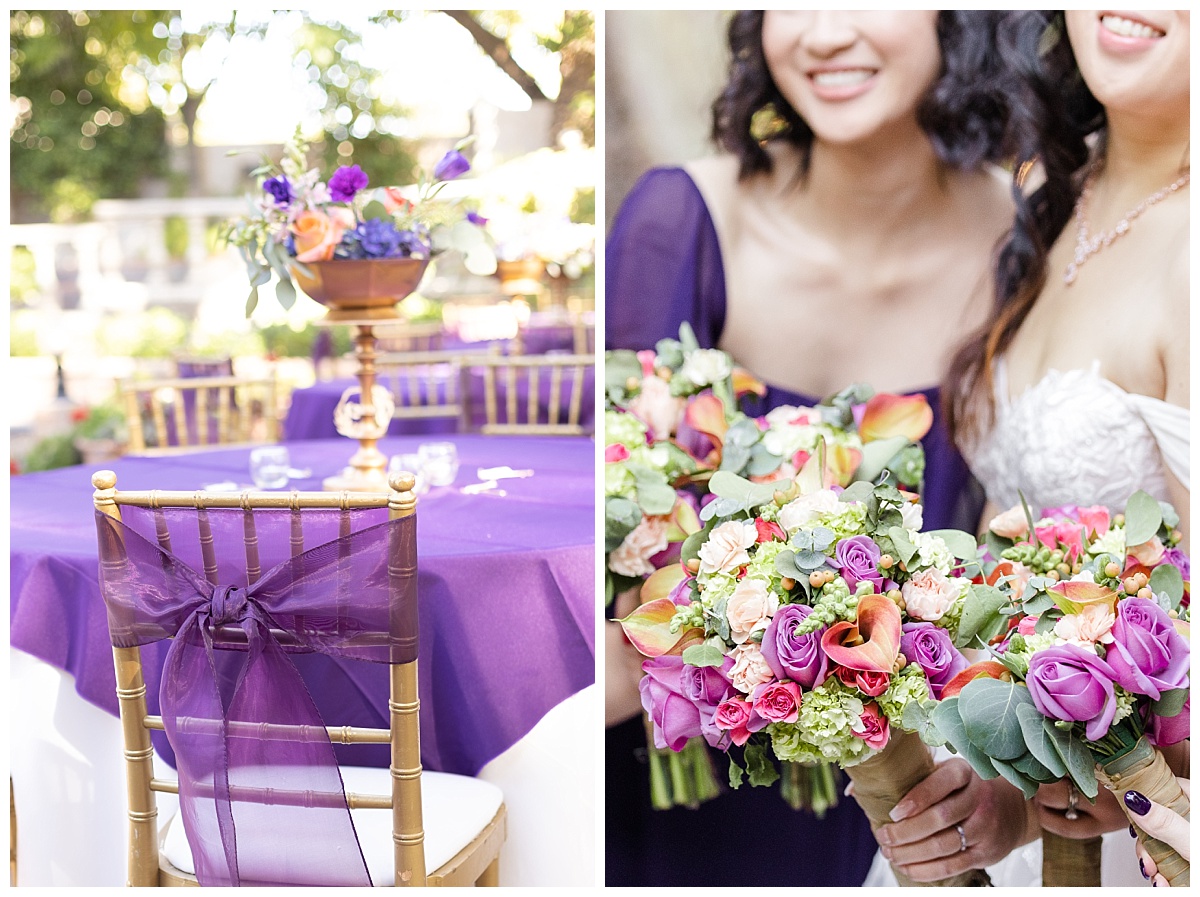 Reception Details and Bouquets with Purple Flowers
