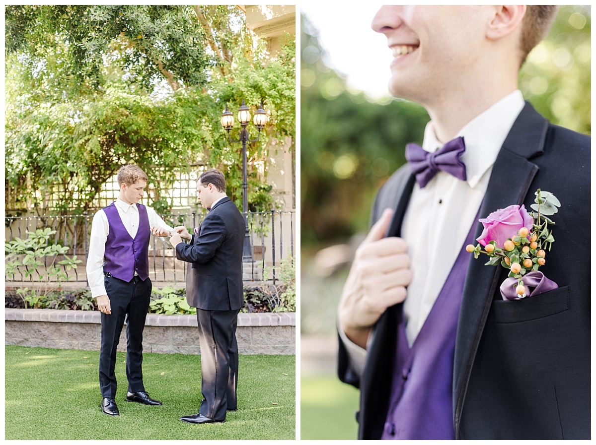 Groom Getting Ready - Purple Vest and Bowtie