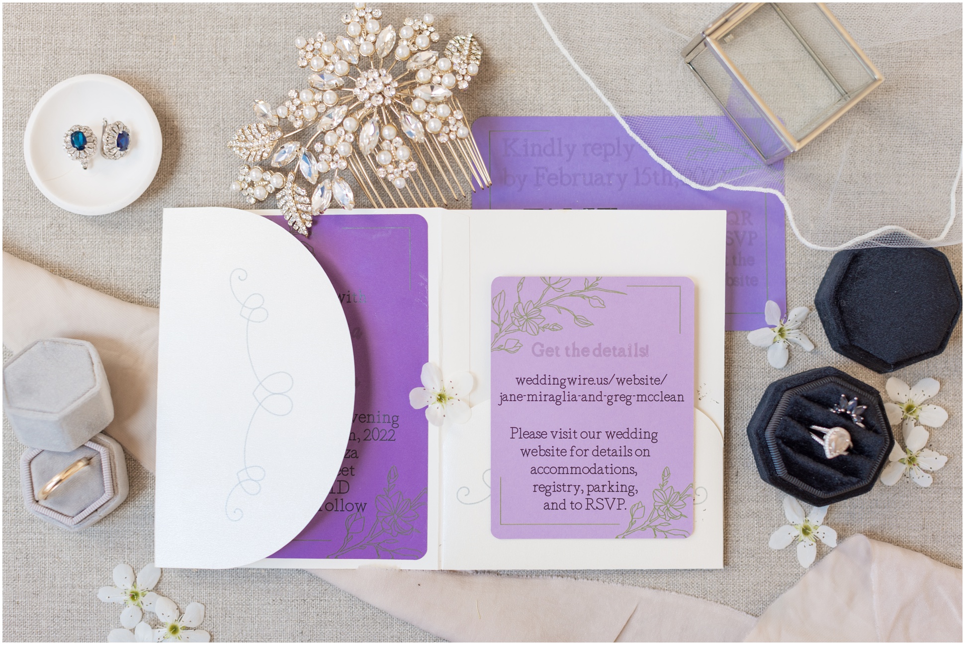 Purple and White Invitation Suite- Handmade