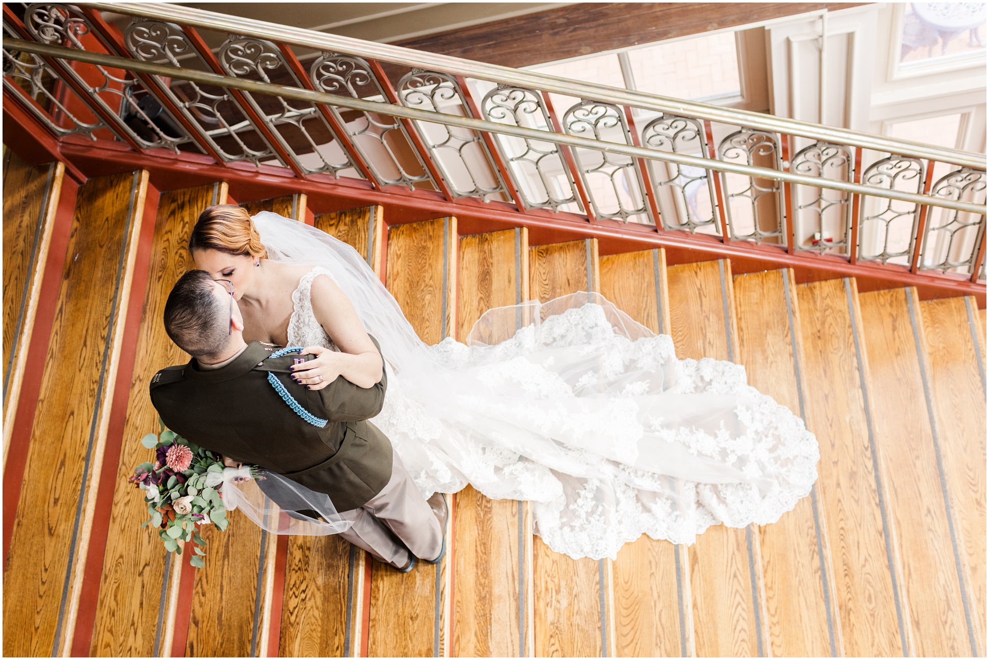 Wedding Gown Flowing down stairs