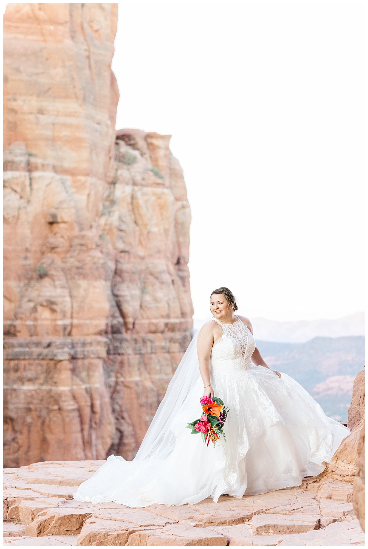 Lace Wedding Gown on a beautiful bride on top of Cathedral Rock