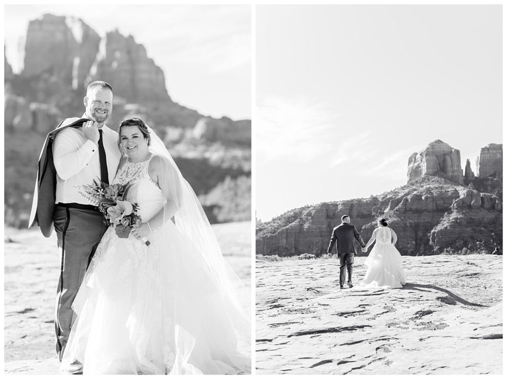 Black and White Bridal Portraits at Secret Slide Rock in Sedona, Arizona
