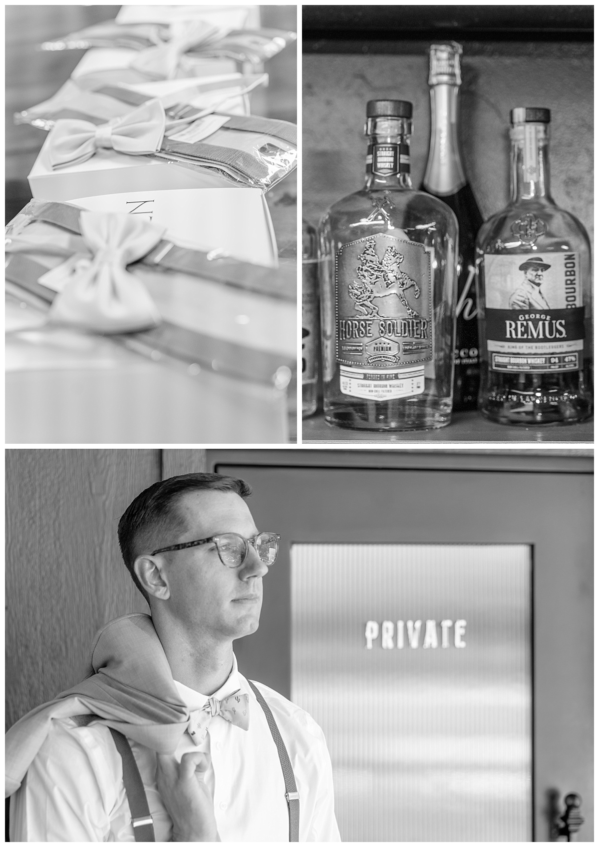 Black and White images of groom's details