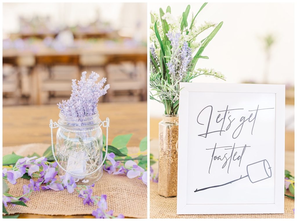 Lavender and sage rustic reception details