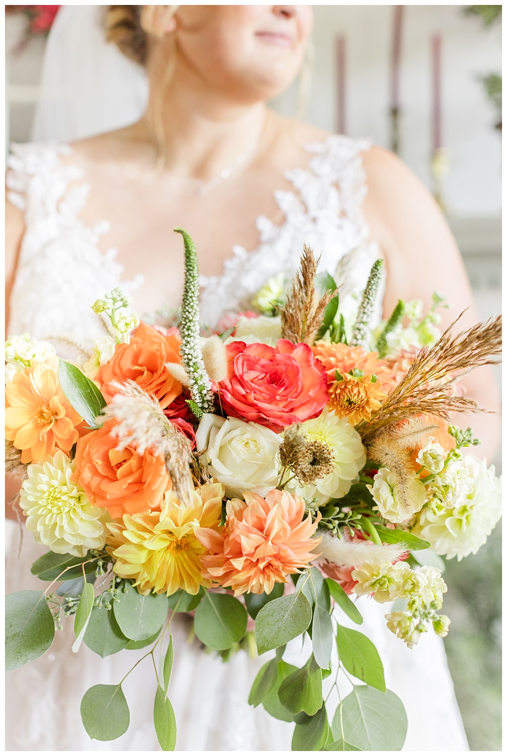 Close up shot of Julia's Fall-inspired bouquet