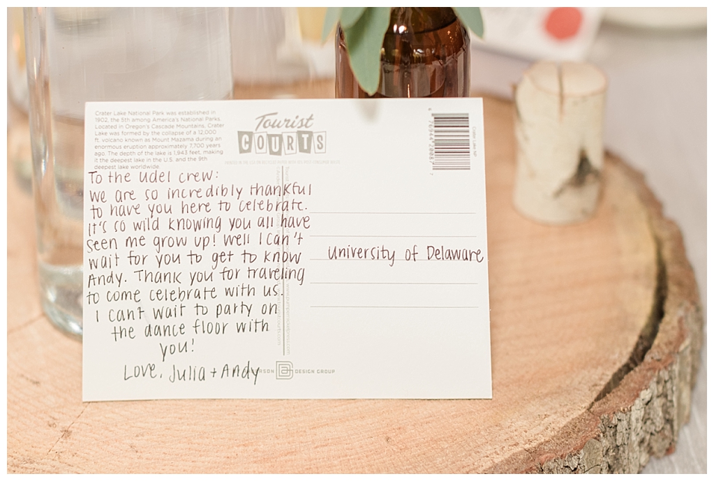 Rustic autumn wedding decor - detail shot of handwritten post cards