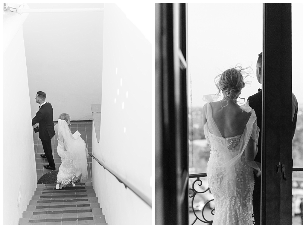 Iconic Black and White Images of Maddie and Bryan at Wrigley Mansion
