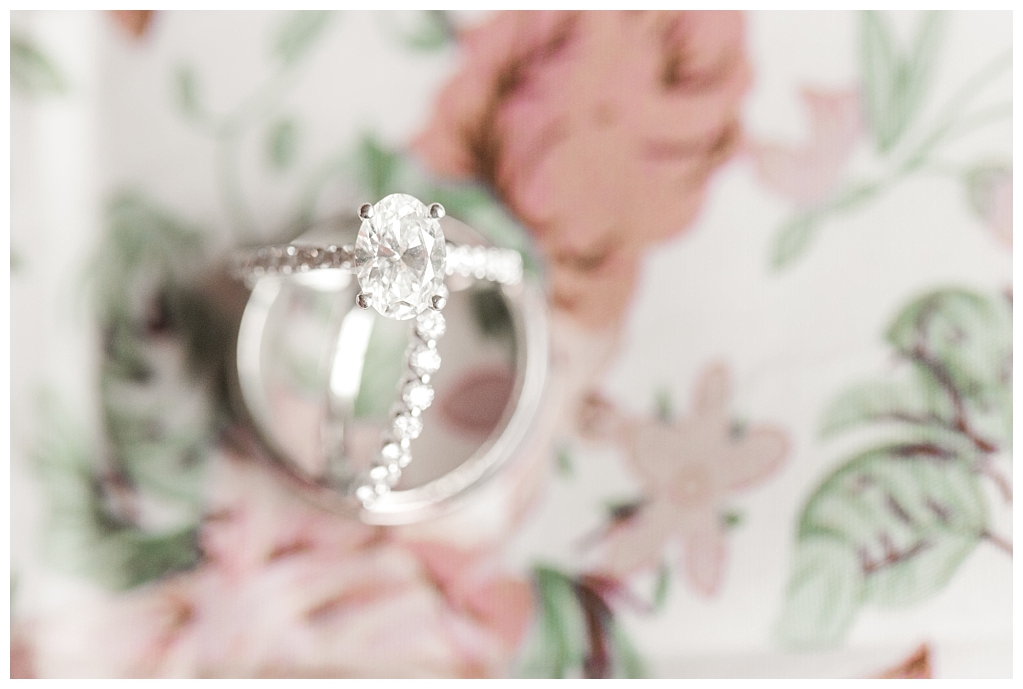 Oval Diamond Ring on Floral Print
